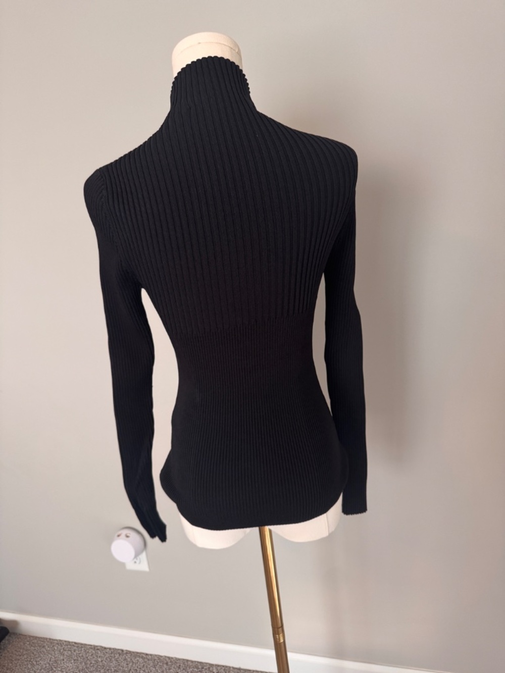 WHBM Black Ribbed Mock Neck Cutout Sweater Top Small - Picture 2 of 3